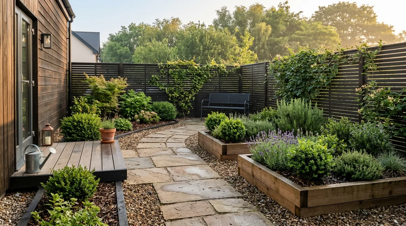 Minimal Backyard With Compact Garden Beds